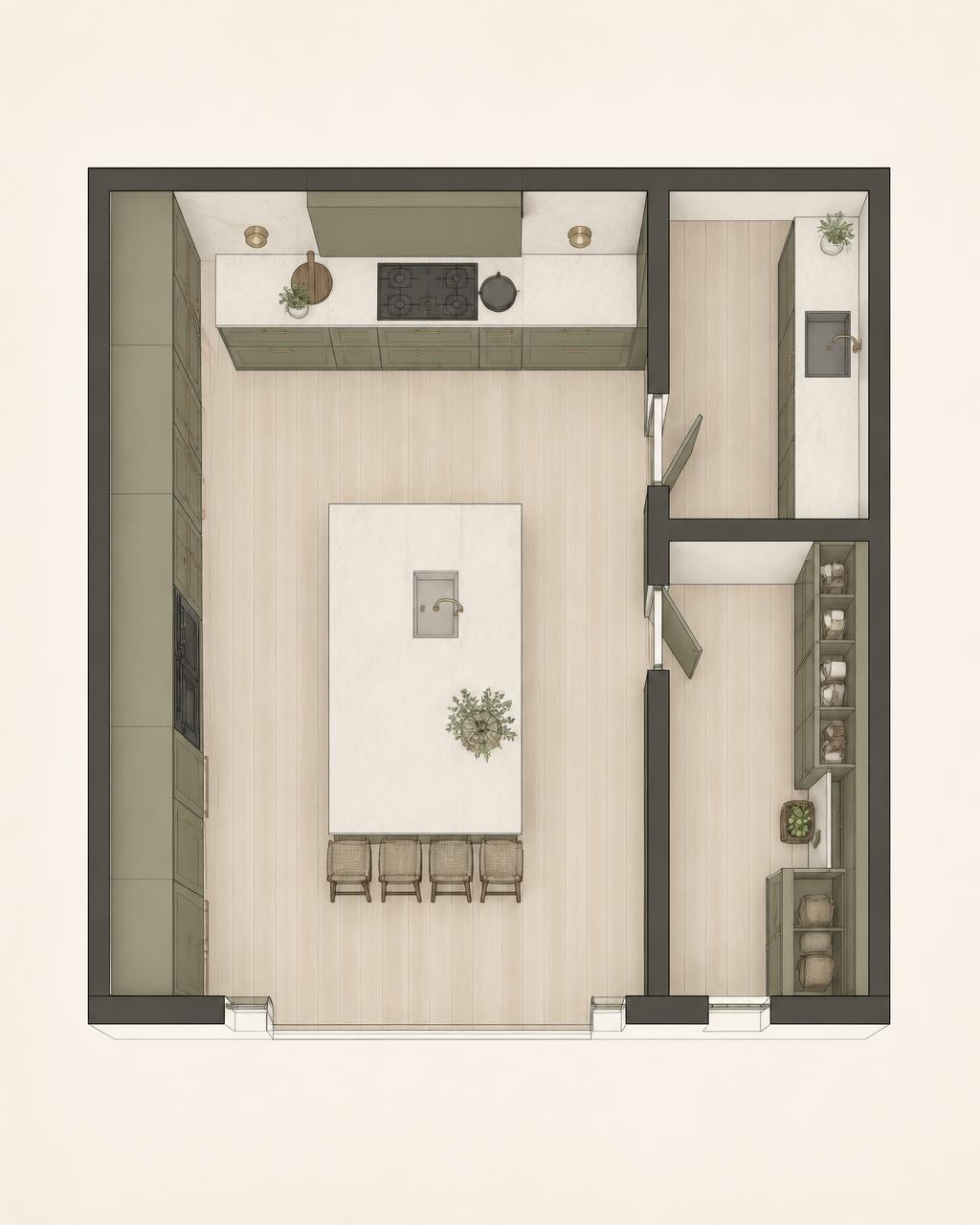 Sample top-down kitchen layout to be replaced for each project